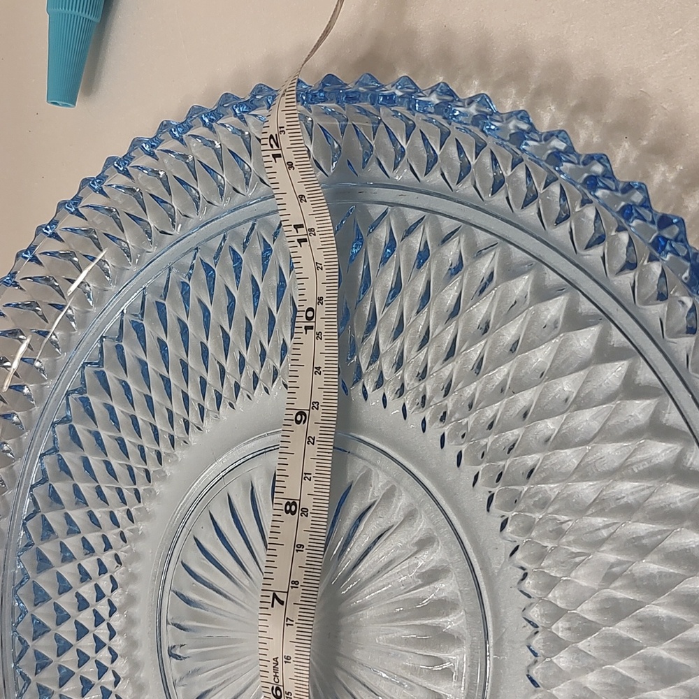 Diamond Point Ice Blue by Indiana Glass Torte Plate Cake Platter - Picture 7 of 7